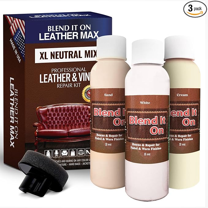 Blend It On XL Leather/Vinyl Repair Kit Now with 6 Ounces for Furniture, Jacket, Sofa, Car Seat, Boots, Easy Instructions to Match Colors, Restore Any Material No Mixing Chart Needed (Neutral Mix)