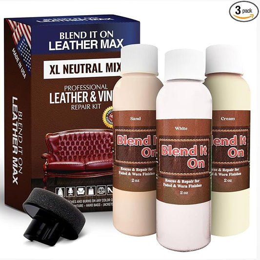 Blend It On XL Leather/Vinyl Repair Kit Now with 6 Ounces for Furniture, Jacket, Sofa, Car Seat, Boots, Easy Instructions to Match Colors, Restore Any Material No Mixing Chart Needed (Neutral Mix)