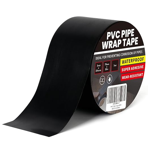 TAPEBEAR Corrosion Protection PVC Pipe Tape, 3Inch x 33Yard Black Duct Pipe Wrap Waterproof Corrugated Pipe Tape for Drain Tile, Metal Electrical Outdoor Underground Water Hose Pipe, 7mil Thick