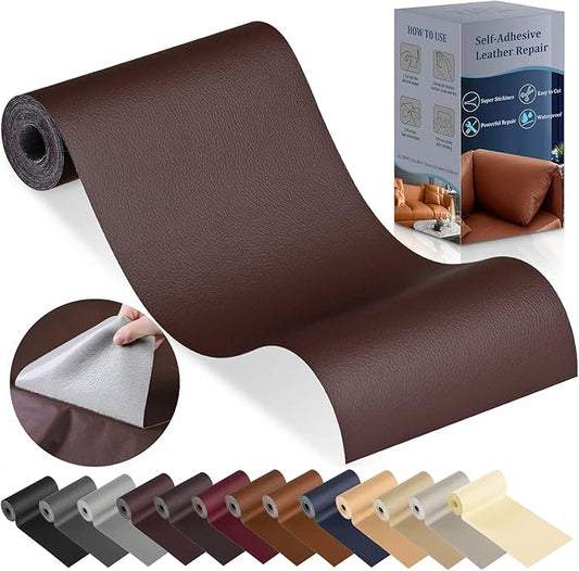 YAFLC Leather Repair Patch for Furniture, 4" x 63" Self Adhesive Leather Repair Kit Vinyl Repair Tape for Car Seat Sofa Jackets Couches Chair Brown