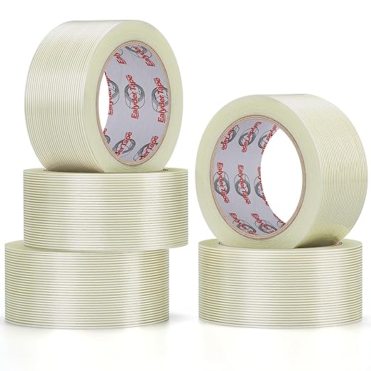 5 Pack Transparent Reinforced Fiberglass Tape – 2 Inch x 30 Yards, 5.5 Mil Filament Strapping Tape, Adhesive Heavy Duty