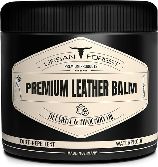 URBAN FOREST Leather Care Conditioner incl. natural Beeswax & Avocado Oil 16.9 fl oz, Heavy Duty Scratch Repair Balm - Preservative for Dry Cracked Furniture, Car Seats, Saddles, Boots Made in Germany