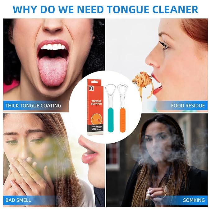 Stainless Steel Tongue Scraper for Adults, Double-Layer Tongue Cleaner for Bad Breath, Silicone Handle, Wide-Head Design, Dental Kit Oral Care Tools, Scrappers Tool (1 PCS)