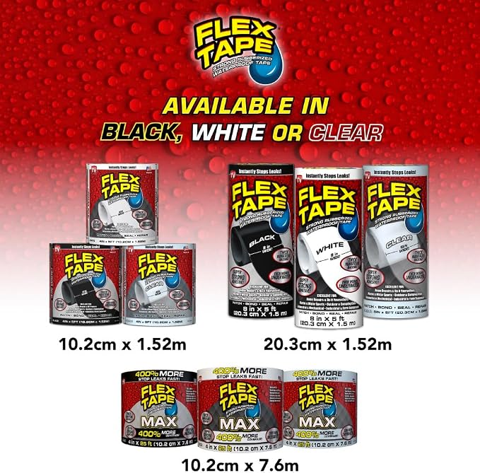 Flex Tape, Original Thick Flexible Rubberized Waterproof Tape - Seal and Patch Leaks, Works Underwater, Indoor Outdoor - Home RV Roof Plumbing and Pool Repairs, Clear, 8 in x 5 ft, Pack of 1