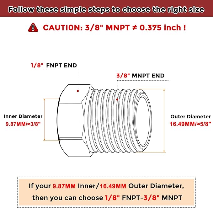 Pack of 5, 3/8" Male NPT to 1/8" FeMale NPT Solid 304 Stainless Steel Hex Bushing, Hose Fittings Adapter Reducer for Pipe Leak Repair, Bathroom Remodeling, Tool Extensions