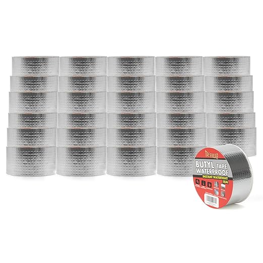 TAPEBEAR 30 Rolls Butyl Tape Waterproof Sealing Tape 2inch x16feet, Upgraded Aluminum Foil Tape Heavy Duty for RV Repair, Awning, Window, Glass & EDPM Roof Leak Patching, Boat and Pipe Sealing, Silver