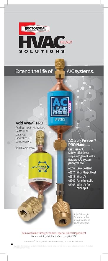 RectorSeal AC Leak Freeze Pro Nano 45316 HVAC Leak Sealant, Contains New Leak Seeking Nano Particles That Create A Stronger Dual Sealant; Easy Application, HVAC, 1.5 oz