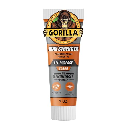 Gorilla Max Strength Construction Adhesive; Clear Glue; 7 Ounce Squeeze Tube (Pack of 1) - Gap Filling and Waterproof