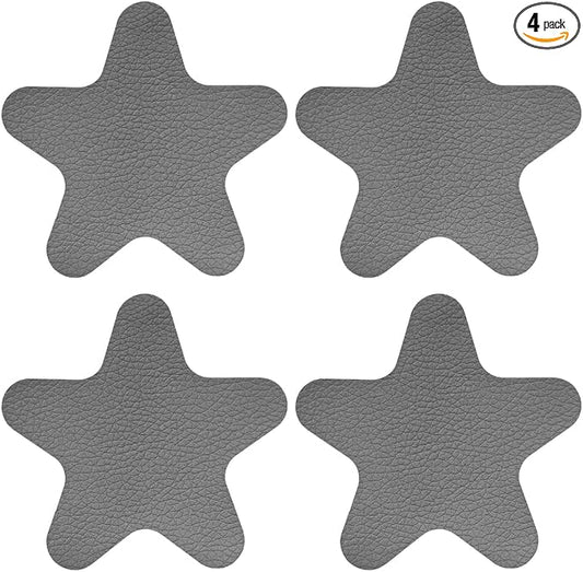 4PCS Stars-Shaped Car PVC Leather Repair Patch Tape, Self-Adhesive Car Seat Tear Repair Kit, Wear-Resistant Auto Interior Decoration Sticker Accessories for Furniture, Upholstery (Gray)