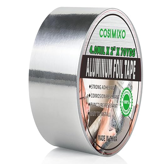 COSIMIXO Silver Aluminum Foil Duct Tape 4.0mil x 2 Inches x 70Yards,Heavy Duty,High Temperature Sealing and Patching,Perfect for HVAC,Air Ducts,Foamboard,Metal Repair,Insulation,Dryer Vent and More