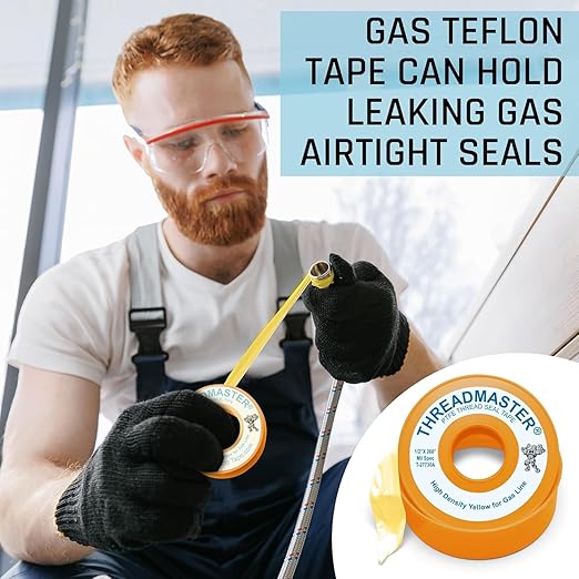 TAPEWELL Yellow Gas Pipe Thread Sealant Tape - Pack of 10-260" X 1/2" Plumbers Tape - for Propane, Natural Gas and More