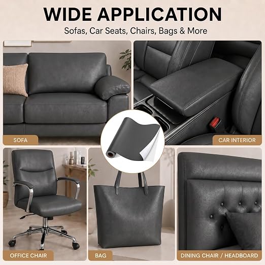 Self Adhesive Leather Repair Patch 24x54 Inch Sofa Car Seat Strong Adhesive | YAWQIRV Strong Self Adhesive Patch, Leather Repair Kit, Vinyl Repair Kit for Sofa, Waterproof Scratch Fix, Durable, Dark Grey