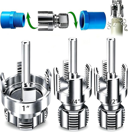 3 Pcs Internal & External Pipe Threading Tool, Function Pipe Thread Cutting Tool for 1/2" & 3/4"& 1" PVC/Plastic Pipes, Electric Drill Compatible Pipe Threader Kit for Home Repair