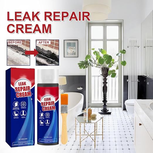 Leak Repair Waterproof Sealant with Brush, 100ml, Leak Repair Cream, Waterproof Roof Leaks Repairs Sealers, Canned Filler Cream for Drainpipes and Gutter Interior Exterior