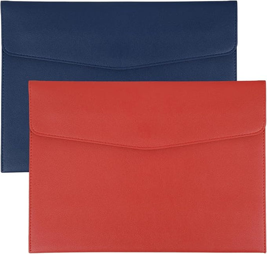 PATIKIL 2Pcs PU Leather A4 File Folder, Document Holder Envelope Waterproof Napa Texture Filing Organizer Portfolio Folder Case with Magnetic Snap Closure for Home Office, Navy Blue, Red