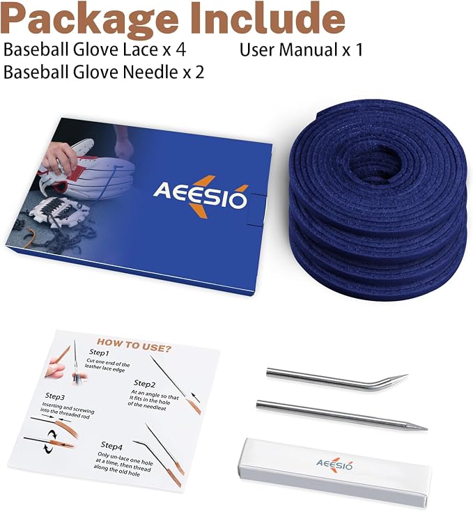 Softball Baseball Glove Lace, Mitt Lace Repair Kit Includes 2 Leather Laces and Lacing Needle for Catcher's Glove