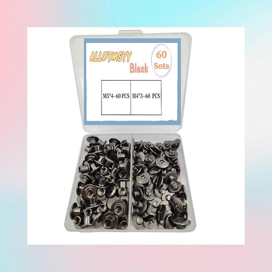 60 Sets M5*4mm Gun Black Leather Rivets Screws Rivets Chicago Binding Screws Adjust and Repair Leather Craft Belts, Bags, Shoes, Purse Bindings