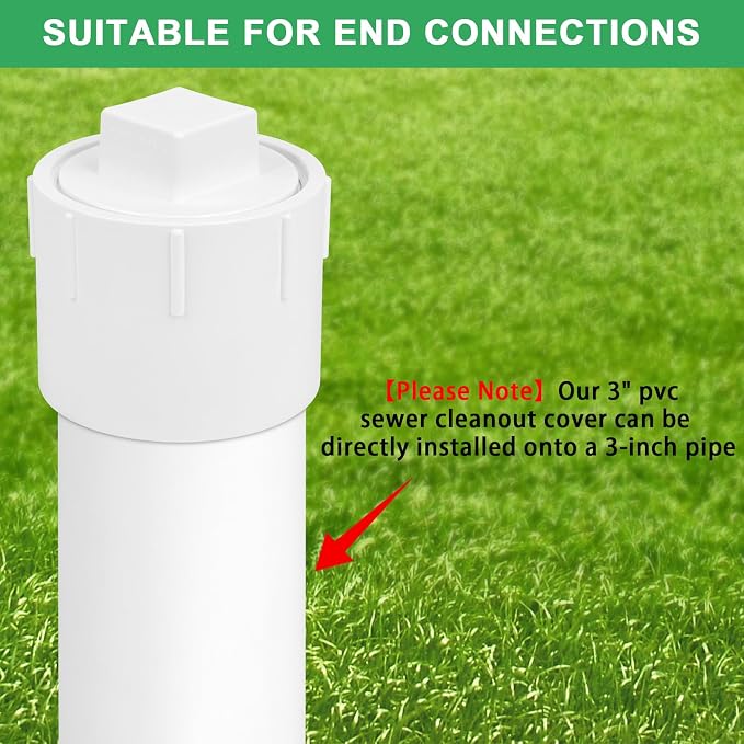 2Pack 3" PVC DWV Female Adapter with Plug Pipe Fitting SCH40 3" PVC DWV Flush Female Sewer Cleanout Cap Cover for pipe, Drainage Piping System, RV