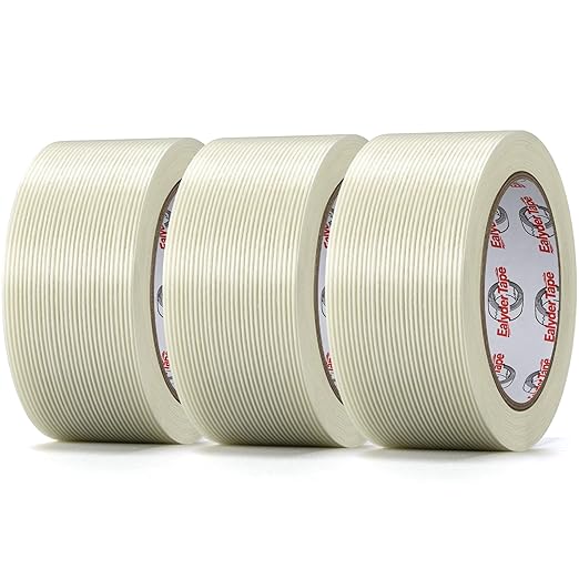 3 Pack Transparent Reinforced Fiberglass Tape – 2 Inch x 30 Yards, 5.5 Mil Filament Strapping Tape, Adhesive Heavy Duty