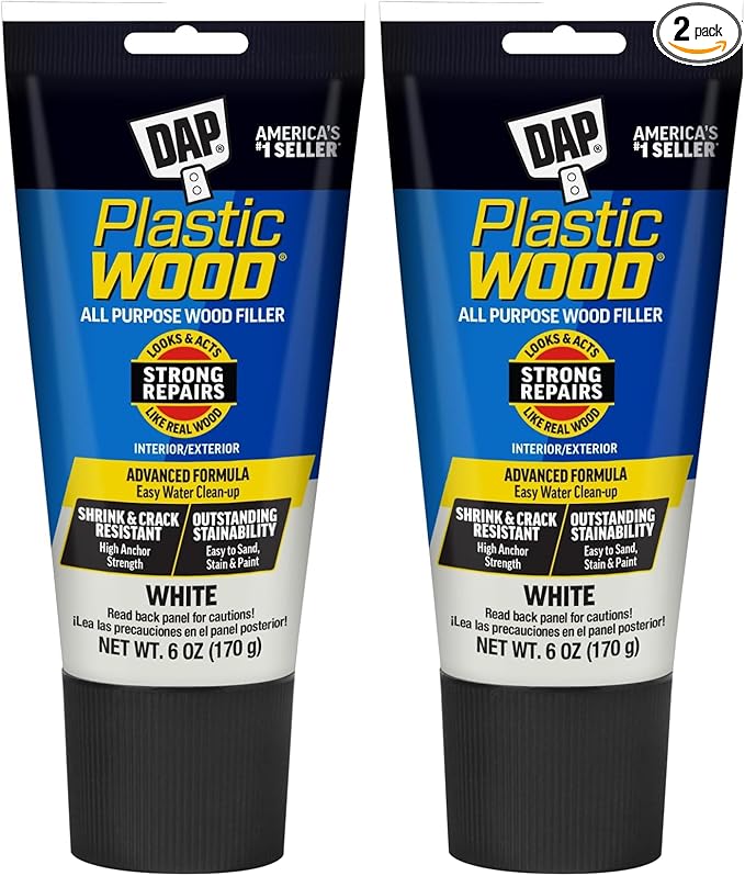 DAP Plastic Wood All Purpose Latex Wood Filler,White,6 Oz - Packaging May Vary,(Pack of 2)