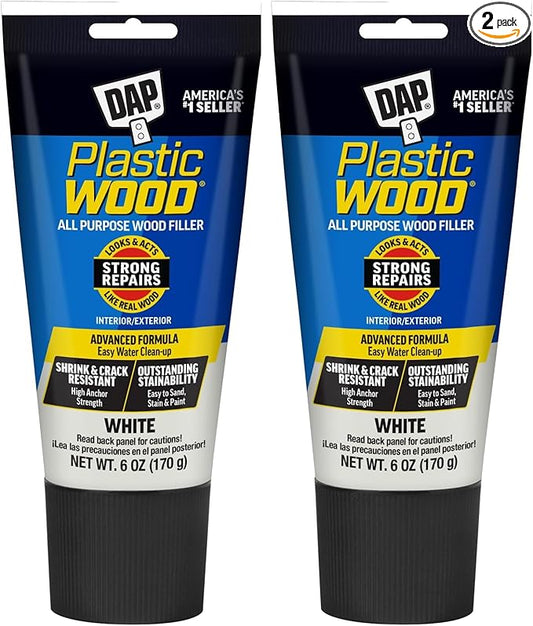 DAP Plastic Wood All Purpose Latex Wood Filler,White,6 Oz - Packaging May Vary,(Pack of 2)