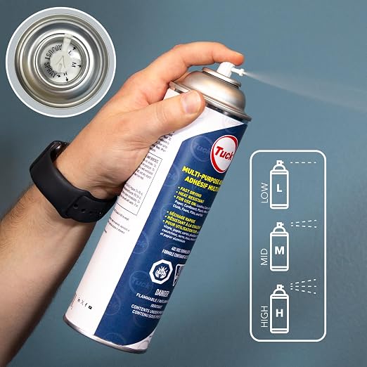 Tuck Multi-Purpose Spray Adhesive, 12 oz – Clear Fast-Bonding Web Spray for Leather, Wood, Vinyl, Paper, Plastic, Metal, Glass, Foam & More – Low VOC, 3-Way Adjustable Nozzle