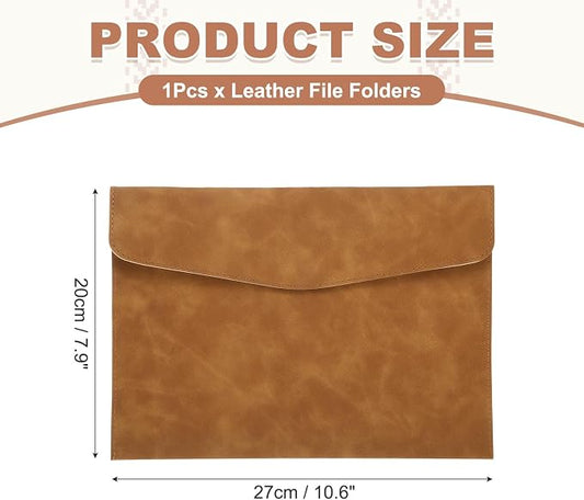 PATIKIL PU Leather File Folders, 7.9x10.6 A4 Document Holder Waterproof Envelope Folder with Snap Closure, Portable Portfolio Organizer Case for Paper Receipt, Brown