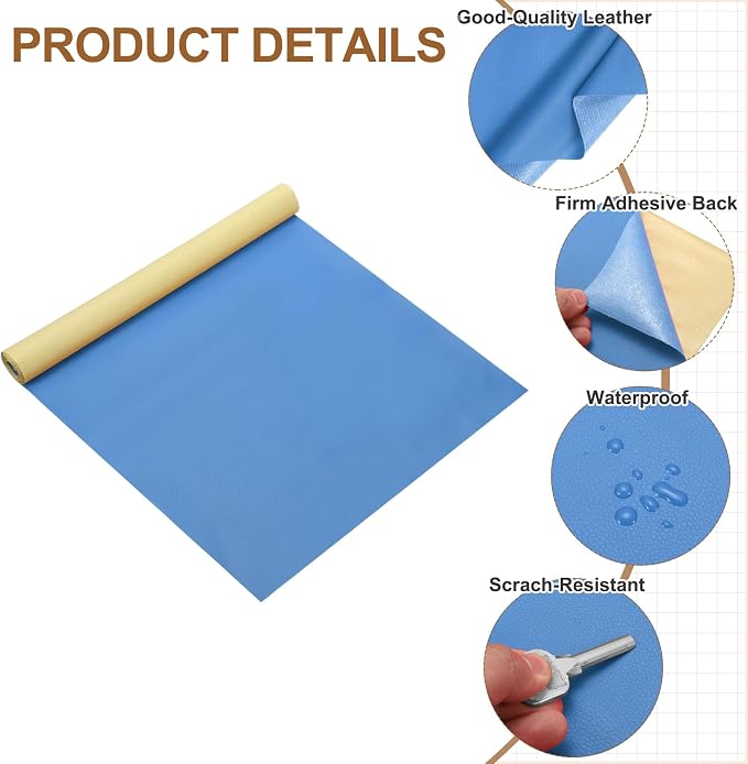 MECCANIXITY Leather Repair Patch 14"x54" Self-Adhesive Leather Vinyl Repair Tape Kit for Furniture Couches Sofa Chair Car Boat Seats Jackets, Azure Blue