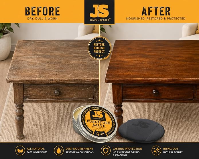 Furniture Salve for leather, leather conditioner, leather repair kit, shoe polish kit, wood restorer for furniture, bees wax furniture polish 4 oz