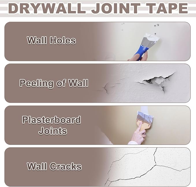 uxcell Drywall Joint Tape, 2" x 246Ft Waterproof Crack Repair Tape, Wall Patch Repair Fabric Roll for Seam Concrete, Wall Sheetrock, Ceiling Crack, White