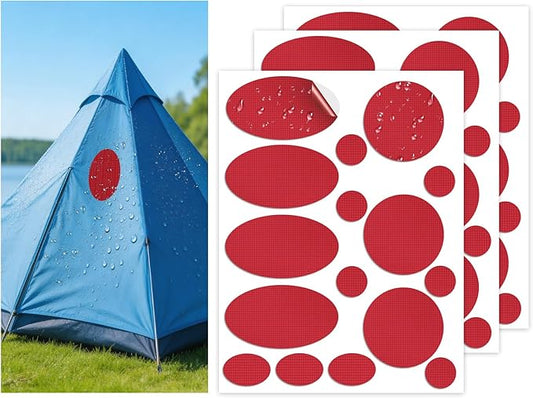 Waterproof Self-Adhesive Nylon Fabric Repair Tape - Tent Repair Kit,48pcs Fabric Patches for Tent, Jacket, Clothes, Puffer Down Jacket,Sleeping Bag, Outdoor Gear Tenacious Repairs Tape, Dark Red