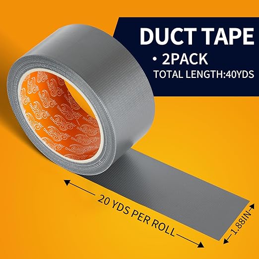 YONGJIN Silver Duct Tape Waterproof - 2 Pack Tear by Hand, No Residue, Multi-Purpose Duct Tape Bulk for Indoor Outdoor Repairs, DIY, Packaging, and Crafts, 2 Inch x 40 Yards Total