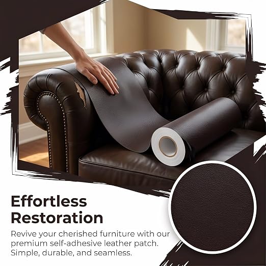 Leather Repair Patch, Large Vinyl Patch Kit, Self Adhesive Leather Repair Tape, Vinyl Repair Tape, for Couches, Car Seats, Chairs, Furniture (Dark Brown, 17 x 79 Inch)