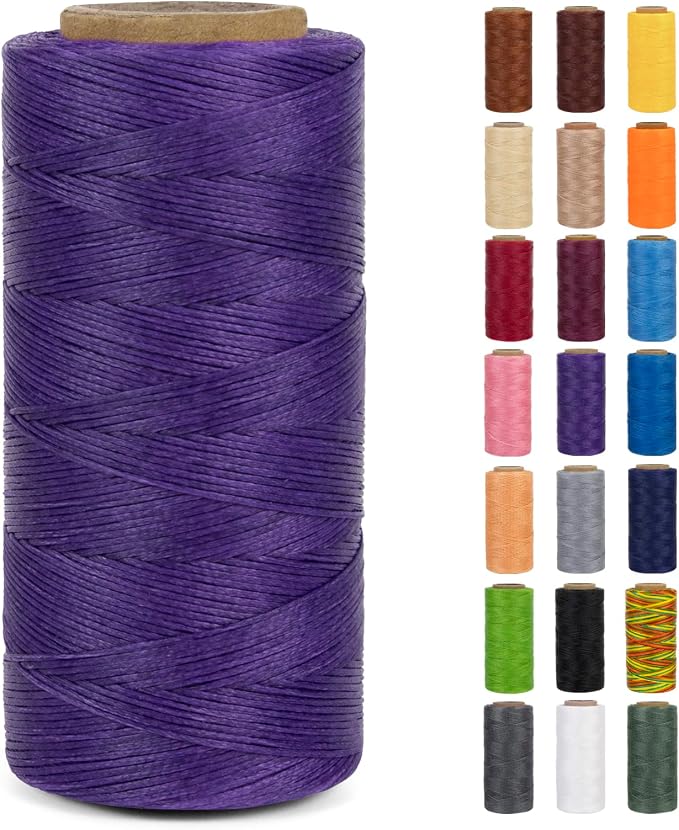 0.8mm Waxed Thread for Leather Sewing, 284 Yards, 150D Flat Wax String, Waxed Cord for Bracelet Making, Bookbinding, Shoe Repairing, Leather Projects, DIY Crafts (Dark Purple)