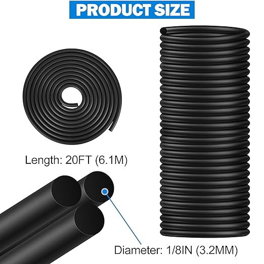 MYFAMIREA 20FT Backer Rod 1/8 Inch EPDM Rubber Caulk Saver Weather Strip Seal Concrete Expansion Joint Filler for Gaps and Joints, Black