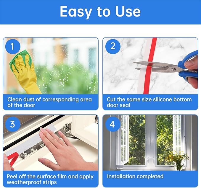 35mm Weather Stripping, 5M/16.4FT Transparent Silicone Weather Stripping Upgraded Strong Adhesive Door Seal Strip for Doors, Windows & Shower Glass Gaps, Waterproof & Soundproof Red Backing Tape