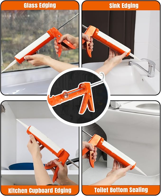 Holothurian Caulking Gun, Caulk Gun No Drip,Sealant Finishing Tool Grout Scraper for Kitchen Bathroom Window Sink Joint, 1/10 Gallon Cartridge, 10:1 Thrust Ratio, Orange