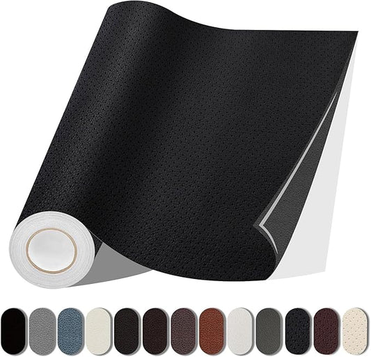 Leather Repair Patch, 17X79 Inch Breathable Perforated Self Adhesive Leather Repair Tape, Large Vinyl Patch Kits for Couch, Furniture, Sofa, Car Seat, Office Chairs （Black, 17X79 Inch）