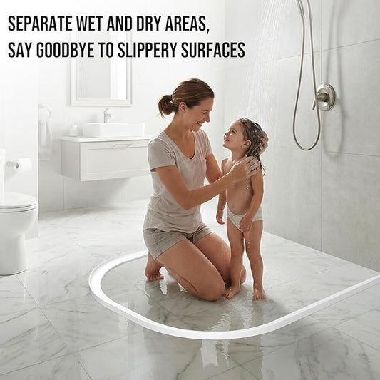 Shower Threshold Water Dam Barrier - Versatile, Silicone Shower Water Guard Stopper Seal Strip for Bathroom Floor, Bathtub Rim, Kitchen Countertop (White, 138 In/ 3.5M)