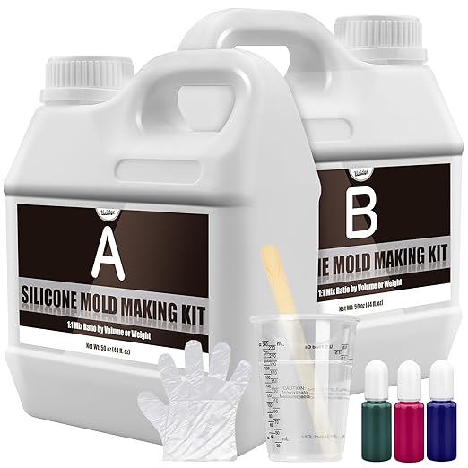 Silicone Mold Making Kit - 100oz Translucent Liquid Silicone Rubber with 3 Color Pigments, 1:1 Mixing for Mold Making, Fast Curing Molding Casting Kit for Resin, Candle Molds, Soap Molds, DIY, Plaster