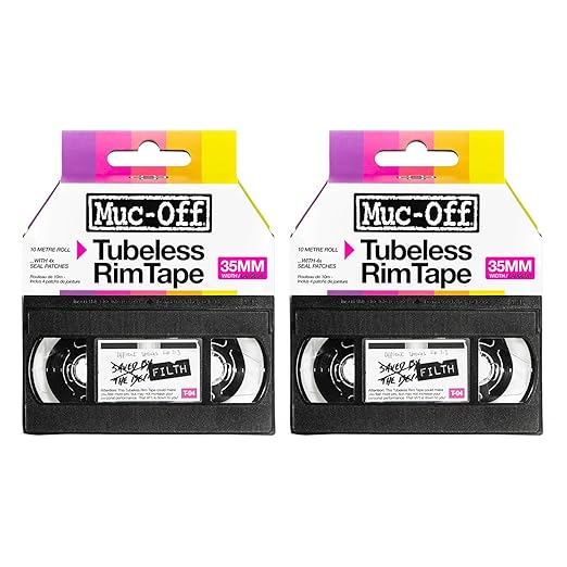 Muc-Off Tubeless Rim Tape 25mm (Pack of 2) - 10m Roll with 4X Seal Patches | Pressure-Sensitive Adhesive for Tubeless Bike Tyre Setups | Fits Road, CX, Gravel, MTB & Plus Rims
