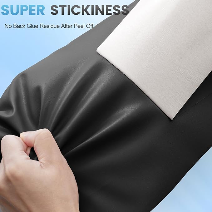 Leather Repair Patch Tape Kit, 16" x 30" Self Adhesive Leather Repair Patch for Furniture, Vinyl Leather Repair Kit for Car Seat, Chairs, Couch, Sofa, Boat Smooth Black
