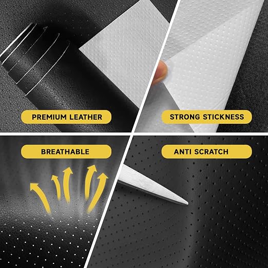 Leather Repair Patch, Breathable Perforated Strong Sticky Self Adhesive Repair Patch, DIY Leather Patches for Couches, Furniture, Sofa, Car, Chair (Black 8x12inch)