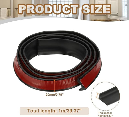 PATIKIL 39 Inch Collapsible Shower Threshold Water Dam Guard, Shower Stopper Barrier Self Adhesive Sink Splash Guard for Frameless Shower Door Bottom, Black (0.8"Wx0.5"T)