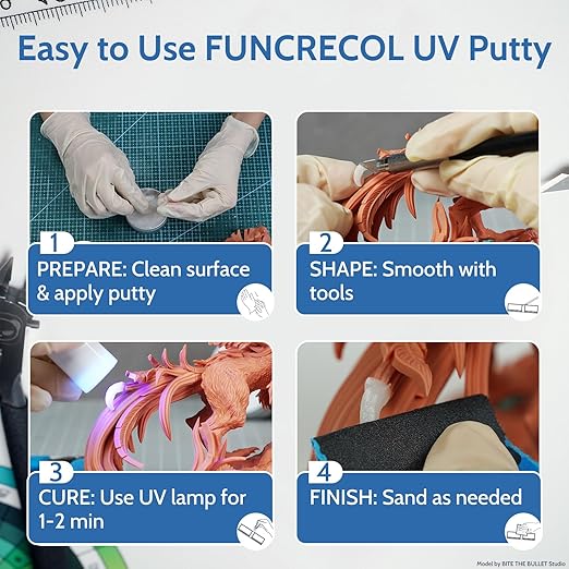 UV Light Curing Putty for Model Kit Repairs & Detailing, Fast Repair Filler for Nicks,Scratches,Cracks on Resin,Quartz,Ceramic,Wood,Plastic,Stone,and Other Countertop Surfaces,50g