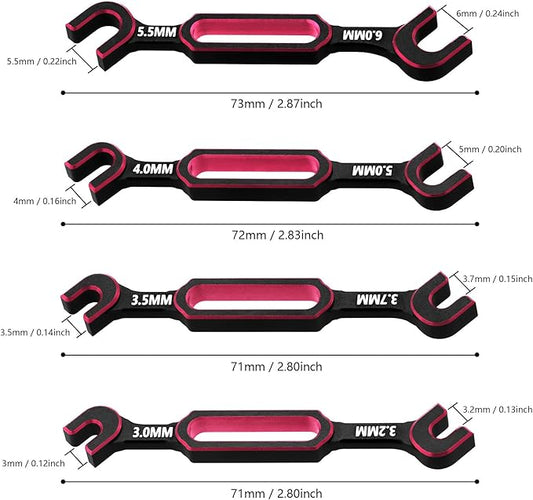 4PCS RC Wrench 3.0/3.2/3.5/3.7/4.0/5.0/5.5/6.0mm Turnbuckle Nut Ball Joint Remover RC Repair Tool for RC Crawler Car Boat RC Drone Upgrade Parts (Red)