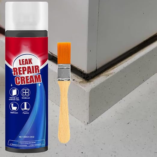 Leak Repair Waterproof Sealant with Brush, 100ml, Leak Repair Cream, Waterproof Roof Leaks Repairs Sealers, Canned Filler Cream for Drainpipes and Gutter Interior Exterior