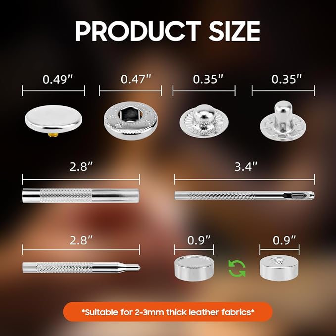 Leather Snaps and Fasteners Kit，12.5mm 40 Sets Metal Snap Buttons with Setter Tools， Sewing Snaps for Clothing，Fabric，Leather, Clothes, Jackets, Bags, DIY Crafting （Silver）