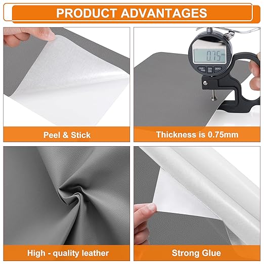 Cahomo Self-Adhesive Leather Repair Patches Tape for Couches - 8x11 inch, Vinyl & Leather Repair Kit for Furniture, Car Seats, Handbags, Jackets - Dark Grey