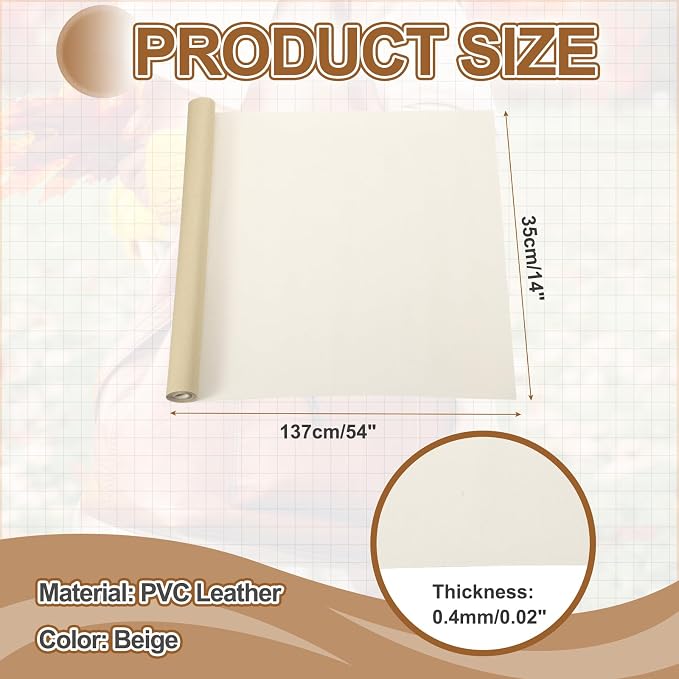 MECCANIXITY Leather Repair Patch 14"x54" Self-Adhesive Leather Vinyl Repair Tape Kit for Furniture Couches Sofa Chair Car Boat Seats Jackets, Beige